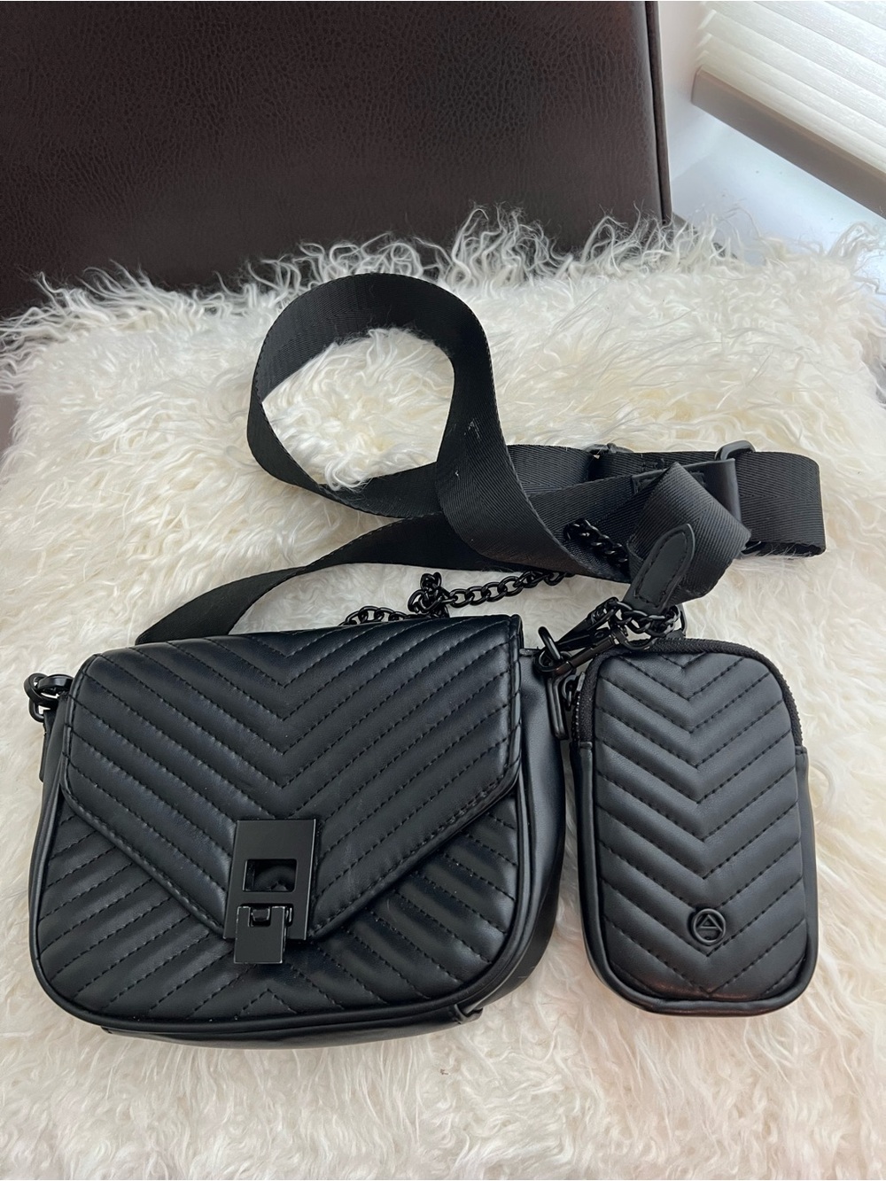 Aldo Black Quilted Crossbody with Detachable Pouch